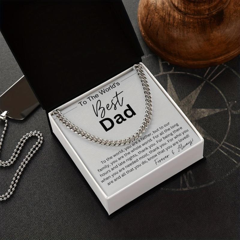 Father's Gift Silvery Cuban Necklace Retro Stainless Steel