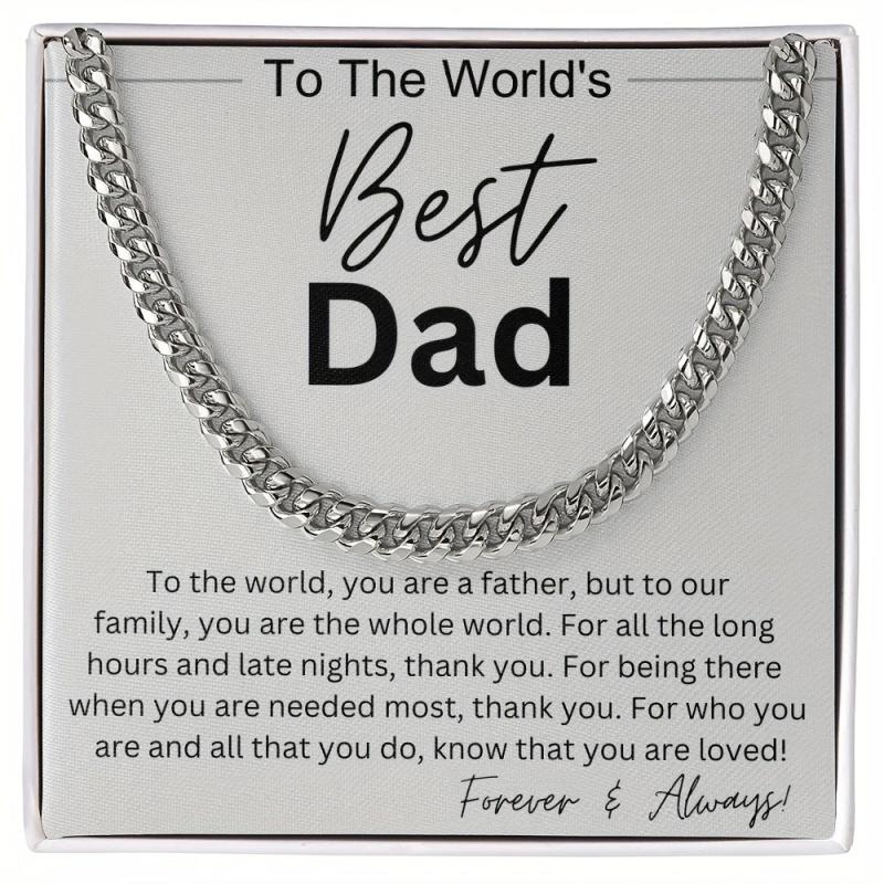 Father's Gift Silvery Cuban Necklace Retro Stainless Steel