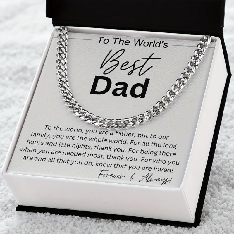 Father's Gift Silvery Cuban Necklace Retro Stainless Steel