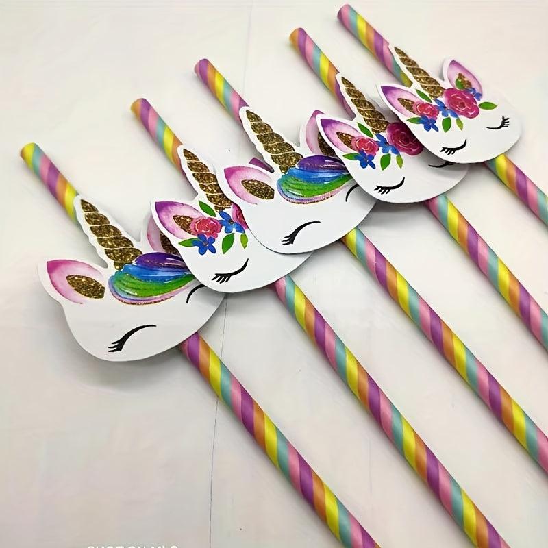 20pcs Unicorn Themed Paper Straw Party Decorations