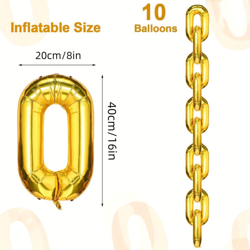 10pcs 40-64cm Foil Chain Balloons for 80s 90s Hip Hop Retro Parties