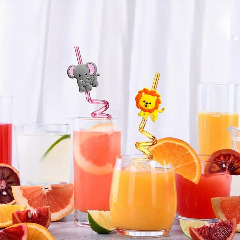 12pcs Animal Plastic Straws Jungle Safari Birthday Decorations