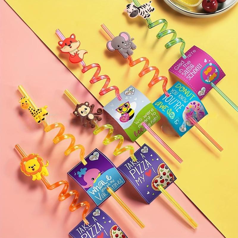 12pcs Animal Plastic Straws Jungle Safari Birthday Decorations