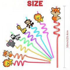 12pcs Animal Plastic Straws Jungle Safari Birthday Decorations