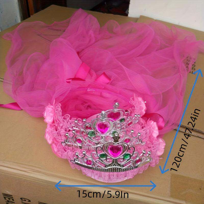 Crown Middle Yarn Flower Ring Kids Accessory Pink