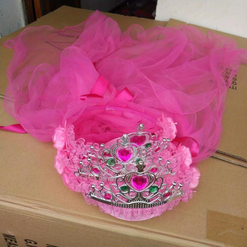 Crown Middle Yarn Flower Ring Kids Accessory Pink