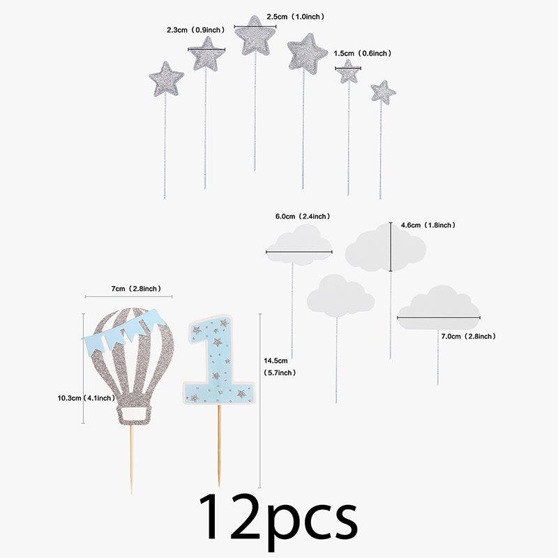 12pcs Hot Air Balloon Stars Clouds Birthday Party Decor