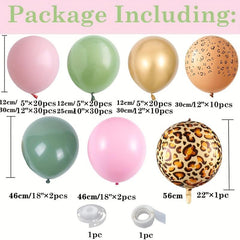 147pcs Cat Giraffe Spotted Green Latex Balloon Chain Party Decoration Set