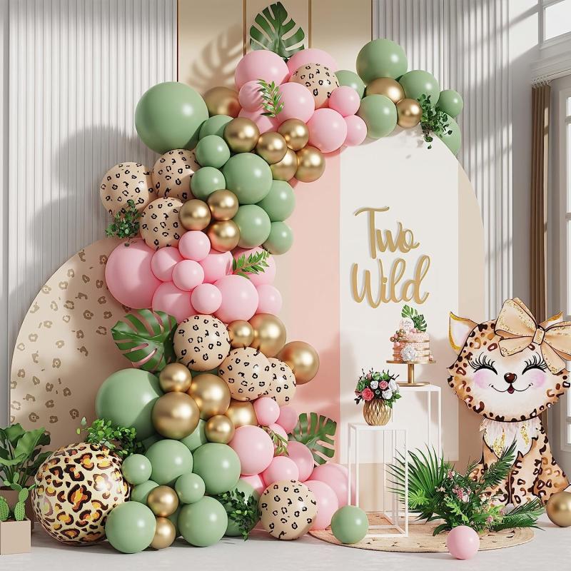 147pcs Cat Giraffe Spotted Green Latex Balloon Chain Party Decoration Set