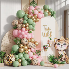 147pcs Cat Giraffe Spotted Green Latex Balloon Chain Party Decoration Set