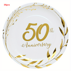 16pcs 25th & 50th Anniversary Party Supplies Decorations & Tableware