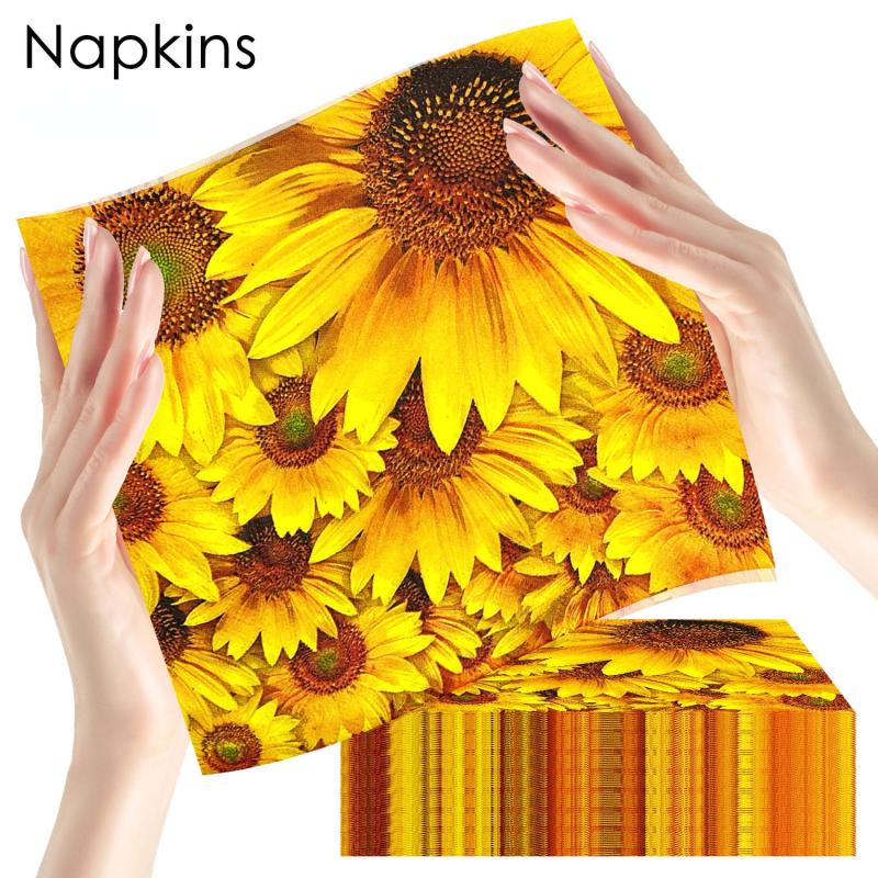 20pcs Yellow Sunflower Autumn Thanksgiving Colorful Napkins