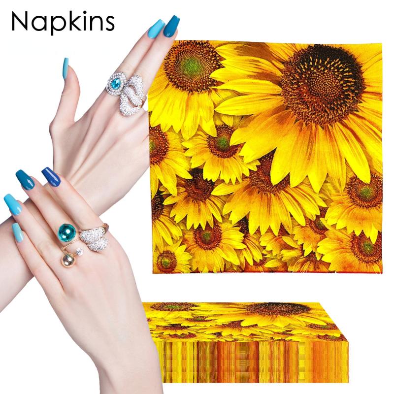 20pcs Yellow Sunflower Autumn Thanksgiving Colorful Napkins