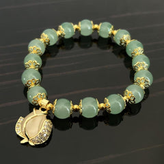 Green Jade Bracelet With Golden Tulip - Perfect Gift for Her