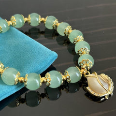 Green Jade Bracelet With Golden Tulip - Perfect Gift for Her