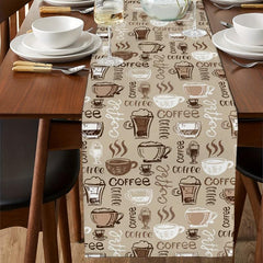 Coffee Cup Cotton Linen Table Runner 13x72 Inch - Heat Resistant & Washable