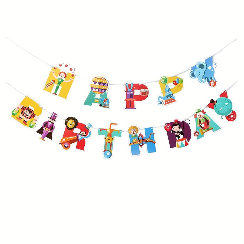 35pcs Circus Birthday Decoration Set Animal Balloons Pull Flag Cake Flags