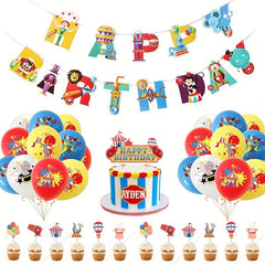 35pcs Circus Birthday Decoration Set Animal Balloons Pull Flag Cake Flags