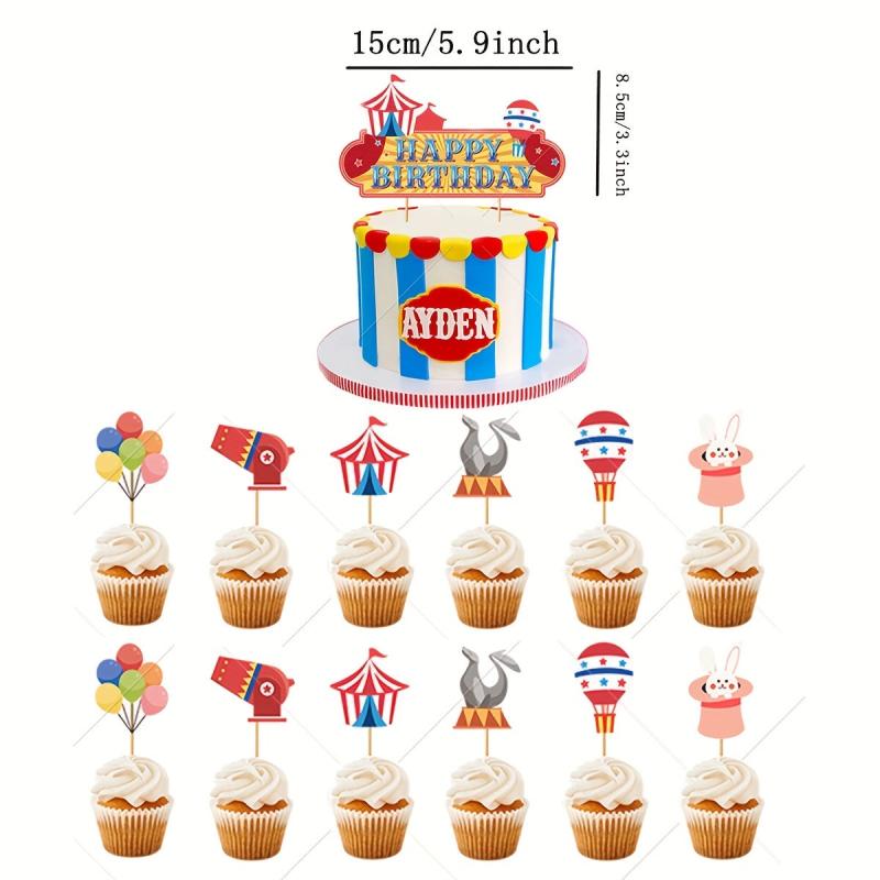 35pcs Circus Birthday Decoration Set Animal Balloons Pull Flag Cake Flags