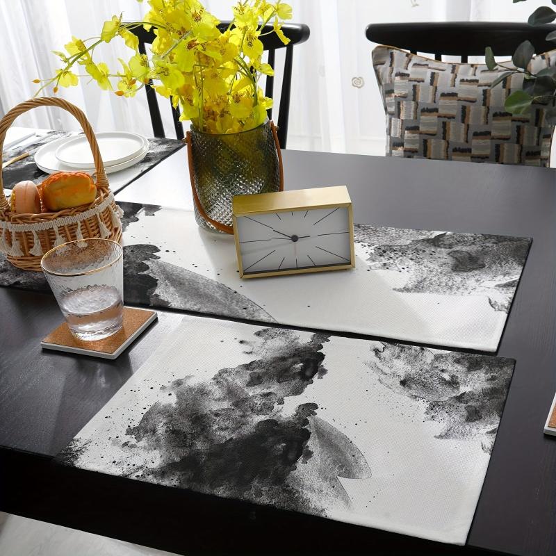 Rock Ink Sketch Cotton Linen Table Runner Heat Resistant 13x72 Inch