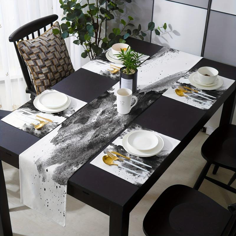 Rock Ink Sketch Cotton Linen Table Runner Heat Resistant 13x72 Inch