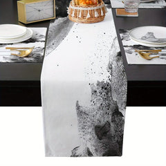 Rock Ink Sketch Cotton Linen Table Runner Heat Resistant 13x72 Inch