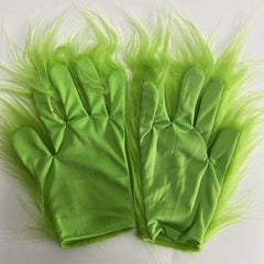 Green Christmas Gloves with Long Hair