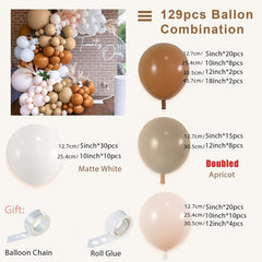 129pcs Double Fill Balloon Garland Set for Weddings Birthdays Baby Showers