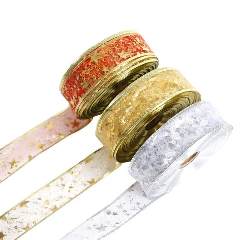 Golden Hot Stamping Ribbon Musical Notes Stars Christmas Tree Decor