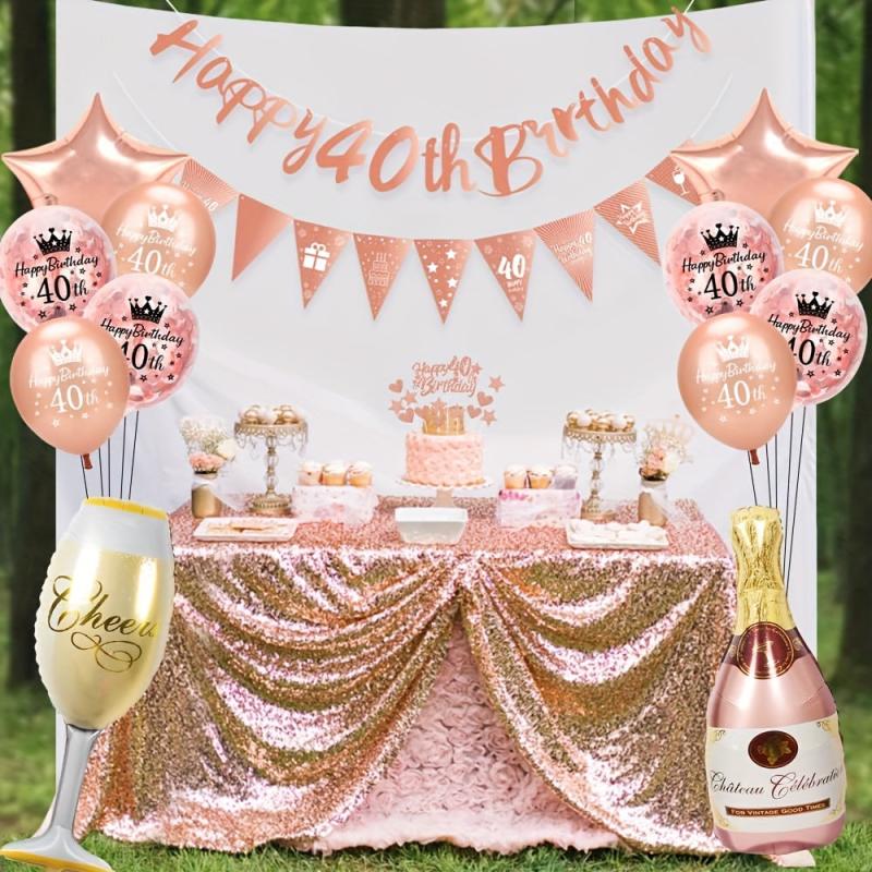 40th Birthday Decoration Rose Golden Balloon Confetti Set