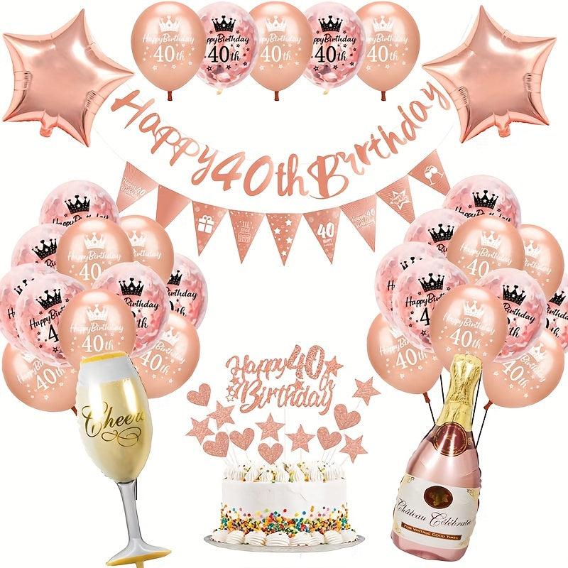 40th Birthday Decoration Rose Golden Balloon Confetti Set
