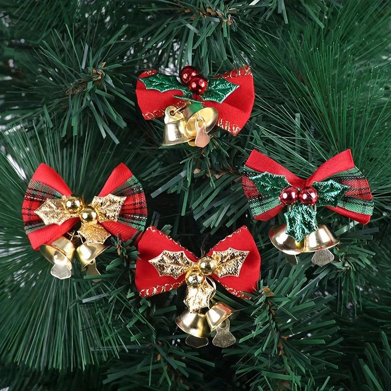 Christmas Ribbon Bows With Iron Bells Xmas Decoration
