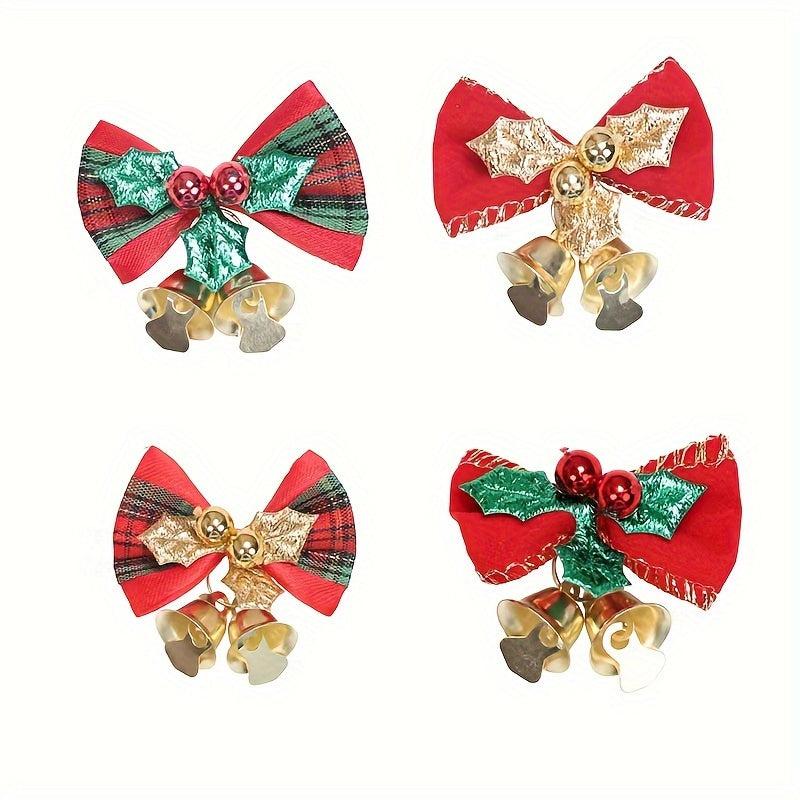 Christmas Ribbon Bows With Iron Bells Xmas Decoration