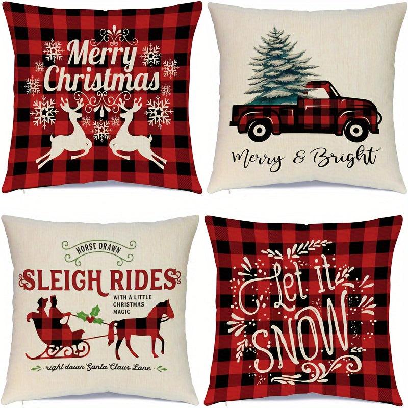 Christmas Pillow Covers Set of 4pcs 45 x 45 cm, Xmas Series Cushion Pillow Cover