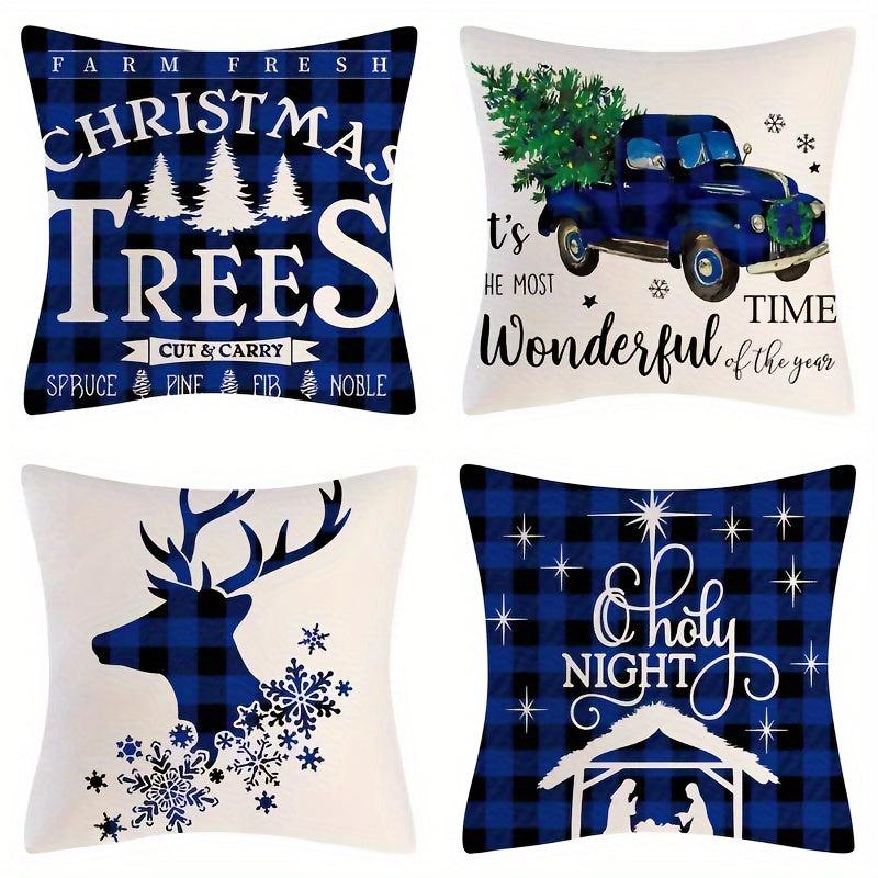 Christmas Pillow Covers Set of 4pcs 45 x 45 cm, Xmas Series Cushion Pillow Cover