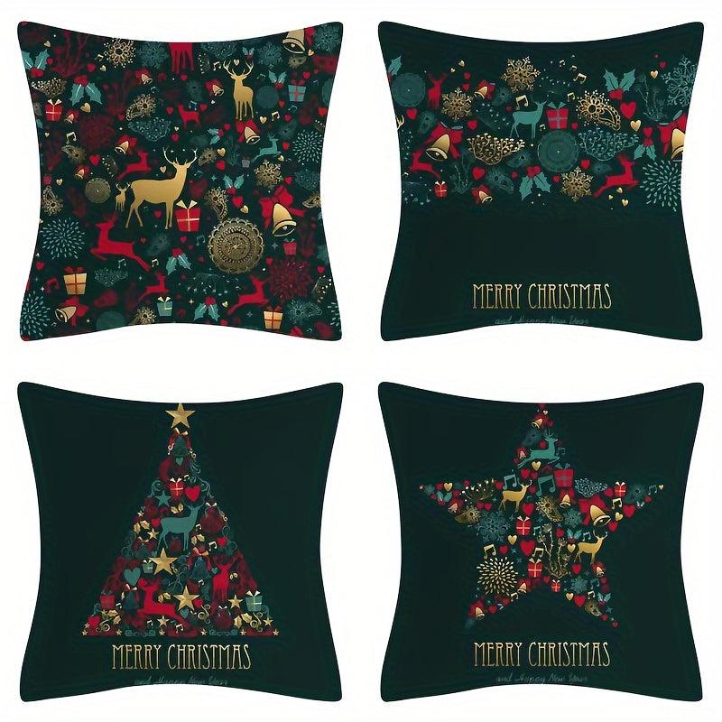 Christmas Pillow Covers Set of 4pcs 45 x 45 cm, Xmas Series Cushion Pillow Cover