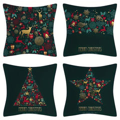Christmas Pillow Covers Set of 4pcs 45 x 45 cm, Xmas Series Cushion Pillow Cover