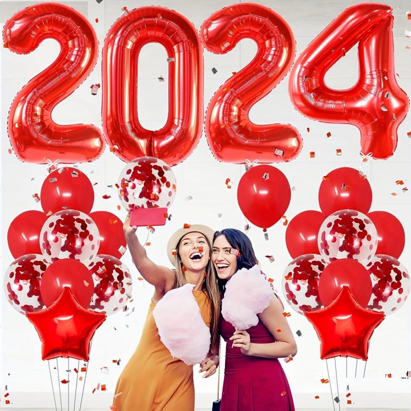 24pc Red Year Theme Party Balloons Set - Number & Sequin Balloons