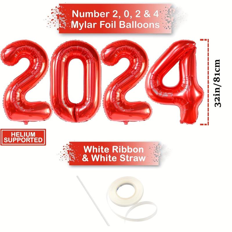 24pc Red Year Theme Party Balloons Set - Number & Sequin Balloons