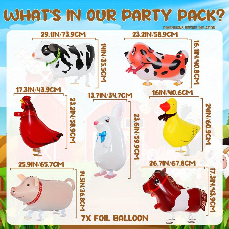 7pcs Farm Walking Animals Foil Balloons for Farm Theme Party