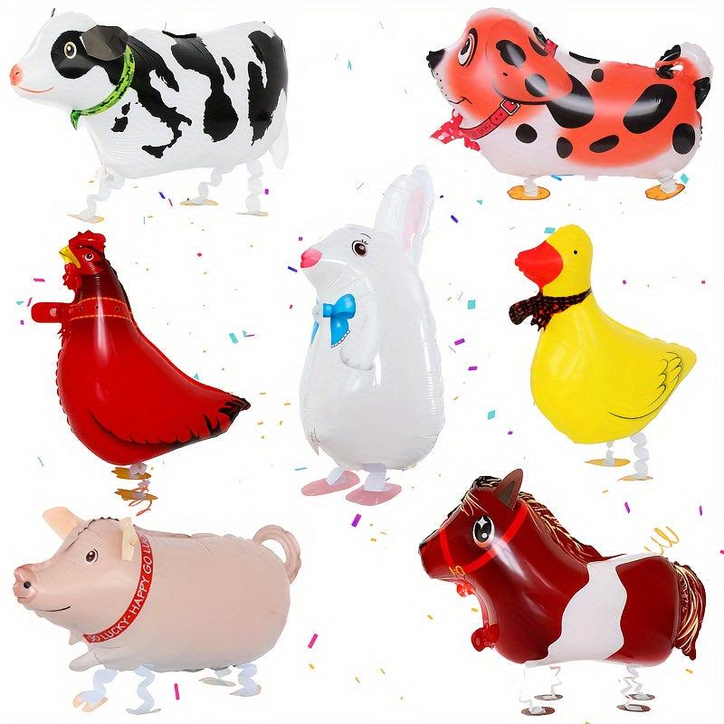 7pcs Farm Walking Animals Foil Balloons for Farm Theme Party