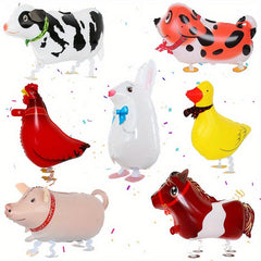 7pcs Farm Walking Animals Foil Balloons for Farm Theme Party