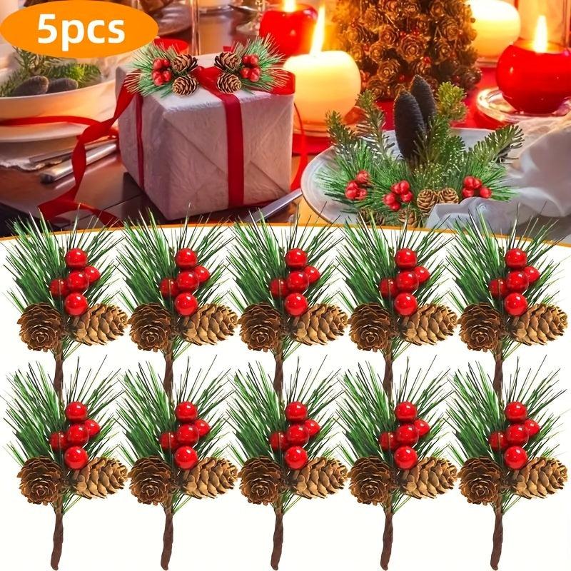 5pcs Red Berry Picks Holly Branches Christmas Tree Decor