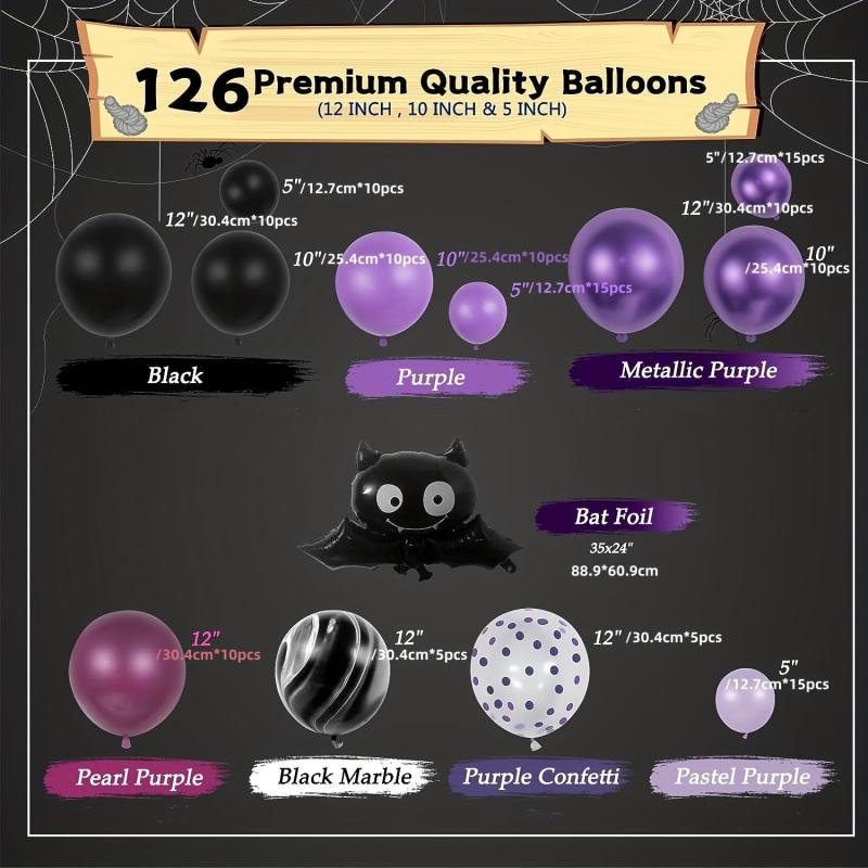 126pc Halloween Balloon Arch Kit Bat Spider Web for Halloween