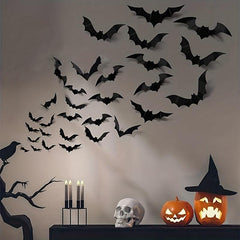 18pcs Scary Bat Wall Decor Realistic 3D PVC Stickers Halloween Party DIY