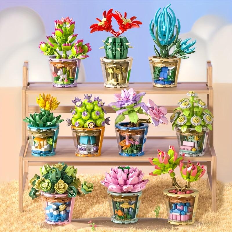 Creative Flower Potted Plants Building Blocks Birthday Decor