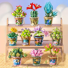 Creative Flower Potted Plants Building Blocks Birthday Decor