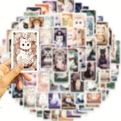 78pcs Cartoon Cat Tarot Series Waterproof Vinyl Stickers