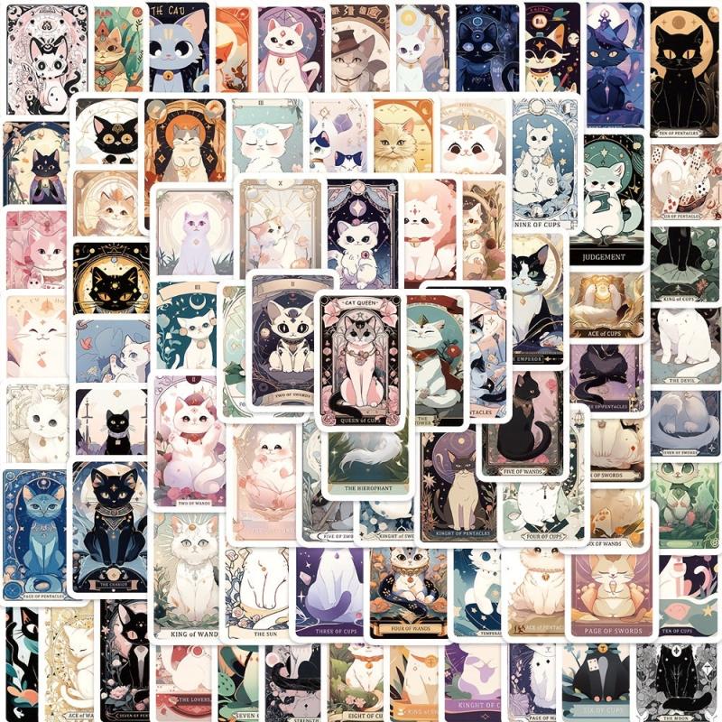 78pcs Cartoon Cat Tarot Series Waterproof Vinyl Stickers