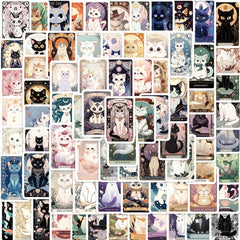 78pcs Cartoon Cat Tarot Series Waterproof Vinyl Stickers